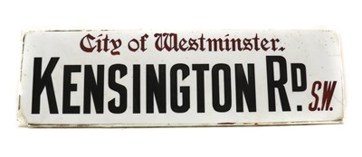 Lot 315 - A 'City of Westminster Kensington Rd. S.W.’ Vitrolite road sign