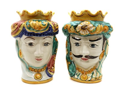 Lot 140 - A pair of continental Majolica heads