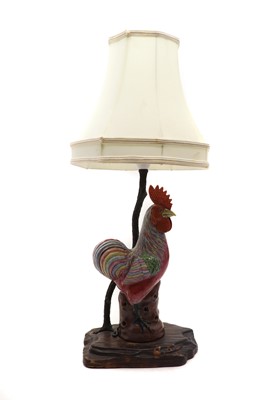 Lot 81 - A Chinese polychrome decorated cockerel table lamp