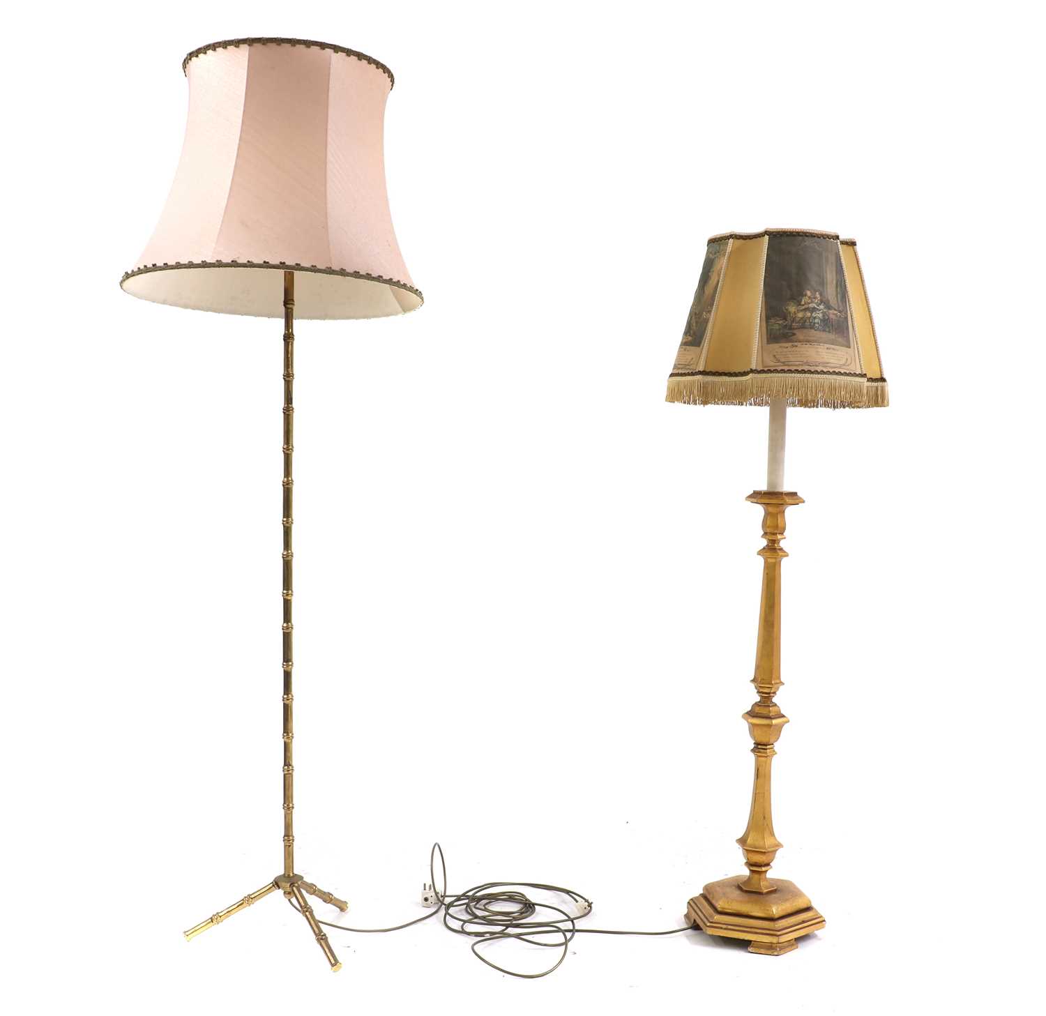 Lot 417 A brass faux bamboo floor lamp,