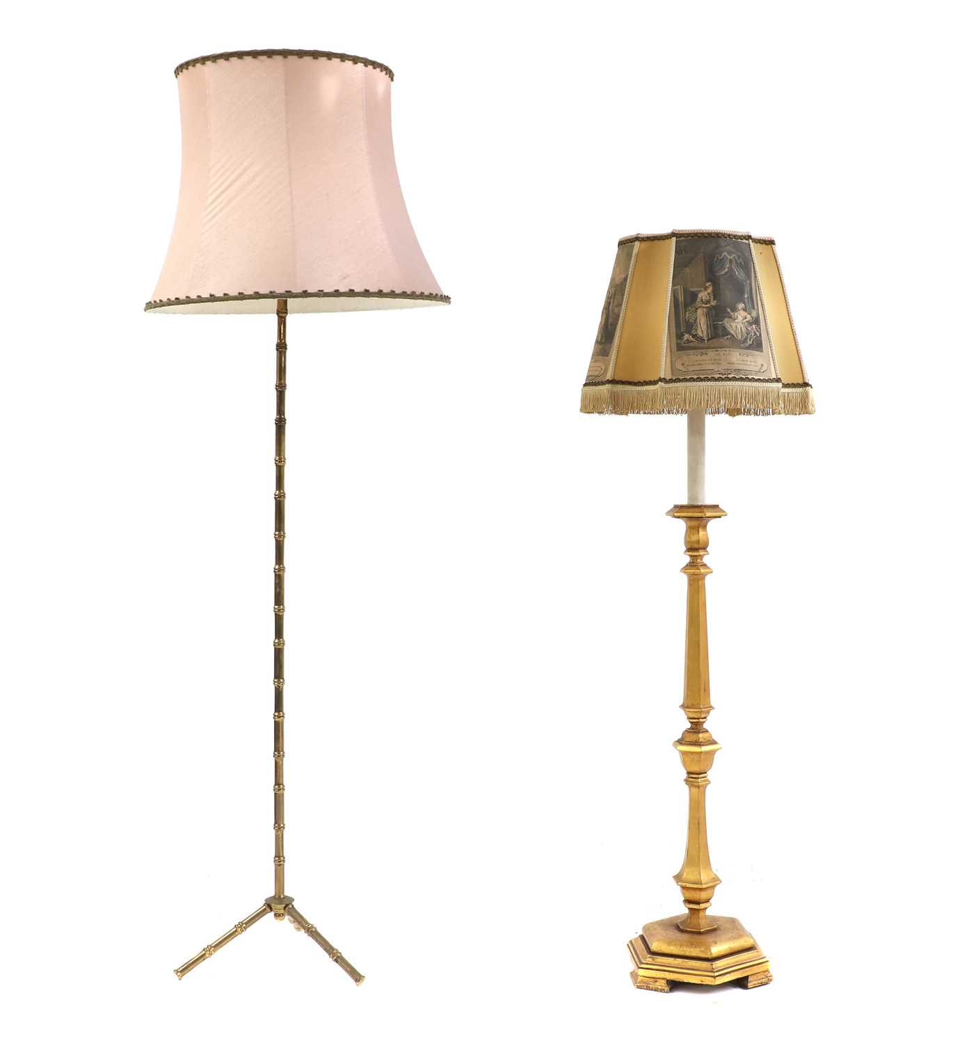 Lot 417 - A brass faux bamboo floor lamp