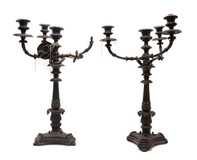 Lot 65A - A large pair of three-branch silver plated candelabra