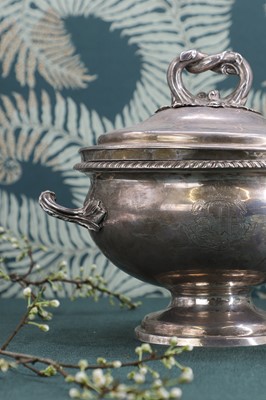 Lot 247 - A George III and later silver soup tureen