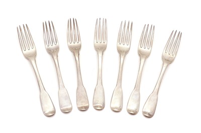 Lot 26 - A set of seven George III silver forks