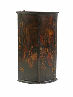 Lot 419 - A Dutch painted bow front corner cupboard