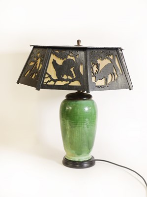 Lot 24 - An Art Deco green-glazed vase lamp