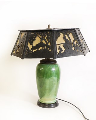 Lot 24 - An Art Deco green-glazed vase lamp