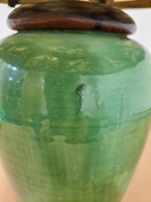 Lot 24 - An Art Deco green-glazed vase lamp