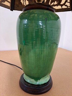 Lot 24 - An Art Deco green-glazed vase lamp