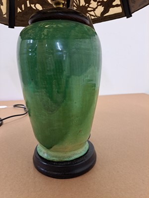 Lot 24 - An Art Deco green-glazed vase lamp