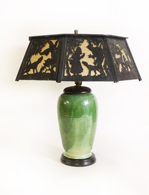 Lot 24 - An Art Deco green-glazed vase lamp