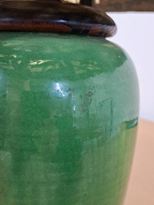 Lot 24 - An Art Deco green-glazed vase lamp