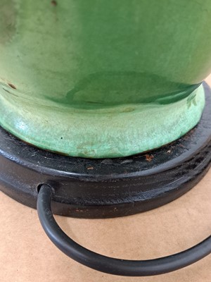 Lot 24 - An Art Deco green-glazed vase lamp