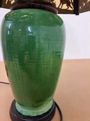 Lot 24 - An Art Deco green-glazed vase lamp