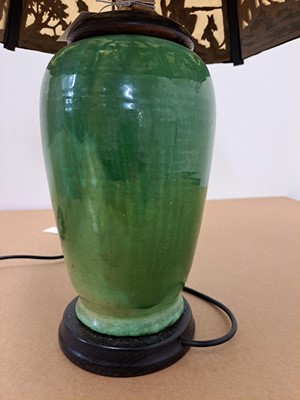 Lot 24 - An Art Deco green-glazed vase lamp