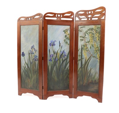 Lot 423 - An Art Nouveau painted mahogany framed screen