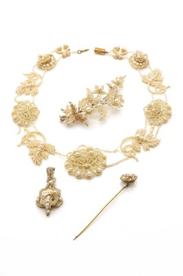 Lot 11 - A collection of mid 19th century seed pearl jewellery