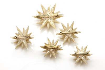 Lot 12 - A set of five graduated mid 19th century pearl and seed pearl star brooches