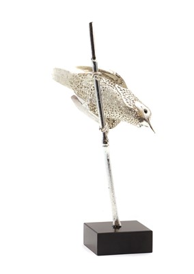 Lot 17 - A Christofle white metal model of a bird