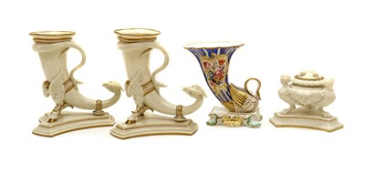 Lot 174 - A pair of Worcester porcelain cornucopia vases
