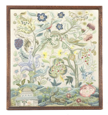 Lot 322 - A silk crewelwork style embroidery