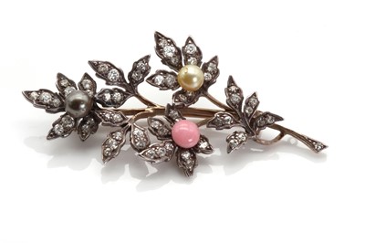 Lot 95 - A pearl, conch pearl and diamond spray brooch, c.1890
