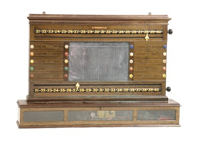 Lot 421 - An Edwardian walnut billiards or 'Life Pool' scoreboard