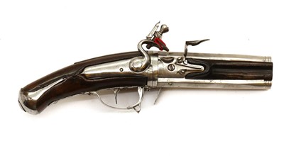 Lot 91 - A Continental 54 bore flintlock double barrelled Weder type turn-over pistol