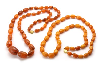 Lot 58 - A single row graduated butter-scotch amber bead necklace