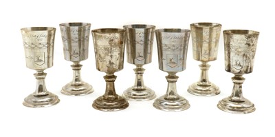 Lot 5 - A set of seven silver 'Hertford Elizabethan Chalice' cups