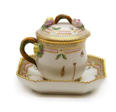 Lot 129 - A Royal Copenhagen 'Flora Danica' porcelain chocolate cup, cover and saucer