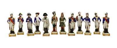 Lot 124 - A collection of twelve Sitzendorf porcelain military figures