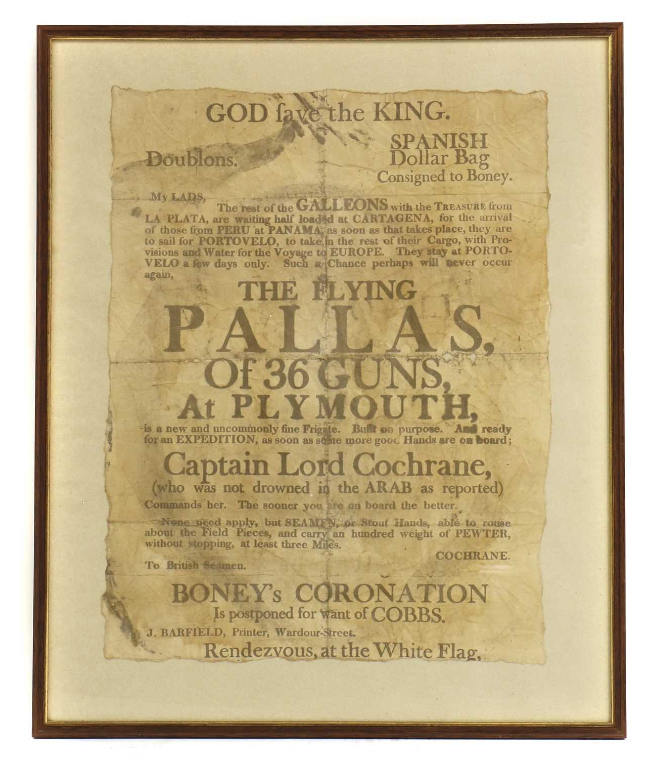 Lot 170 - Cochrane’s recruitment poster for HMS Pallas