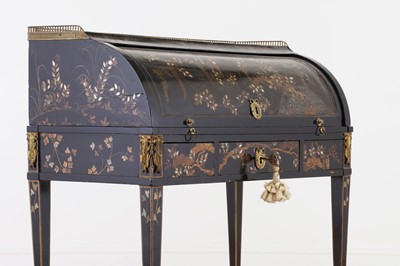 Lot 323 - A Louis XVI black-lacquered bureau à cylindre