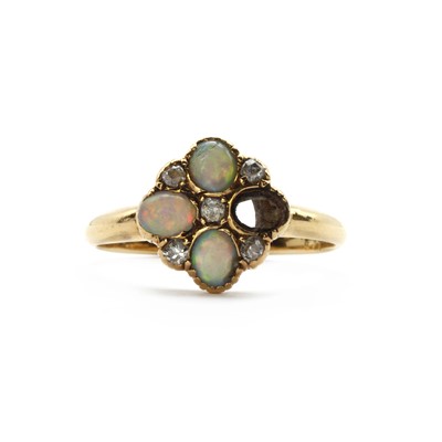 Lot 18 - A Victorian 18ct gold opal and diamond ring