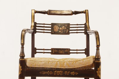 Lot 264 - A George III painted wooden elbow chair