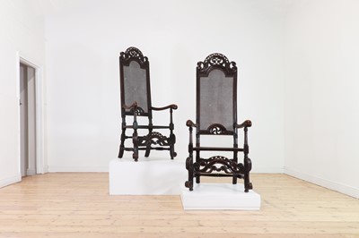 Lot 346 - A pair of carved walnut armchairs