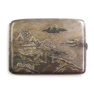 Lot 289 - A Japanese silver damascene cigarette case