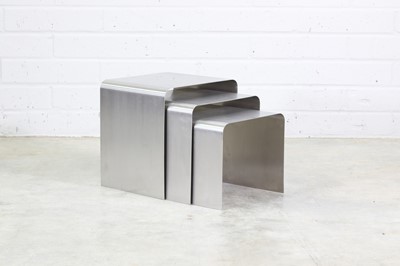 Lot 626 - A nest of three brushed stainless steel tables