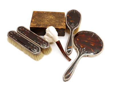 Lot 89 - A silver mounted and tortoiseshell dressing table set