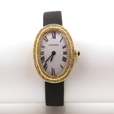 Lot 289 - A ladies' 18ct gold Cartier 'Bagnoire' strap watch