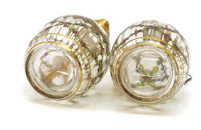 Lot 148 - A pair of painted glass dressing table bottles and stoppers