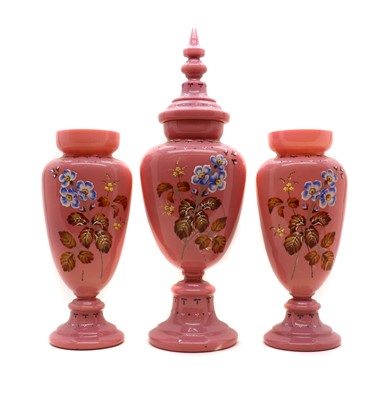 Lot 150 - A Victorian glass vase garniture