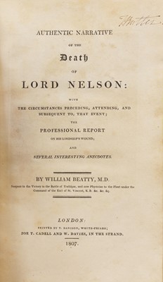 Lot 152 - Beatty, William: AUTHENTIC NARRATIVE OF THE DEATH OF LORD NELSON.