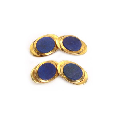 Lot 274 - A pair of Art Deco 18ct gold lapis lazuli cufflinks