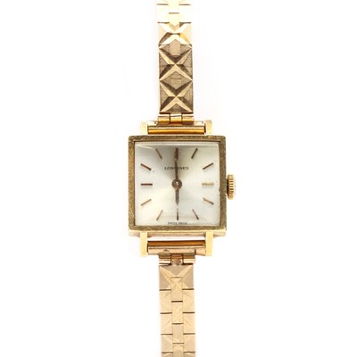 Lot 303 - A 9ct gold Longines ladies mechanical bracelet watch