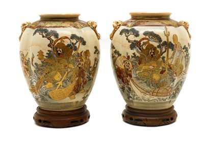 Lot 214 - A pair of Japanese Satsuma ware vases