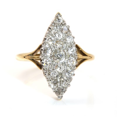 Lot 79 - An Edwardian marquise shaped diamond cluster ring