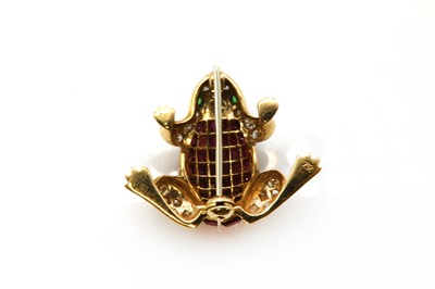 Lot 79 - A ruby, emerald and diamond frog brooch