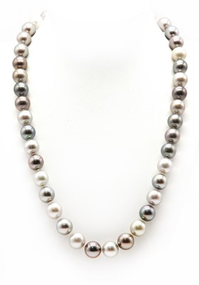 Lot 231 - A single row uniform Tahitian cultured pearl necklace, by Schoeffel